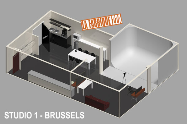 Plan 3D du studio photo 1 situé à Bruxelles