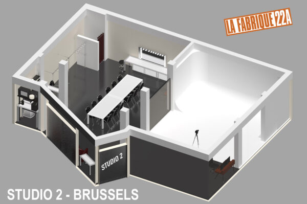 Plan 3D du studio photo numéro 2 situé à Bruxelles
